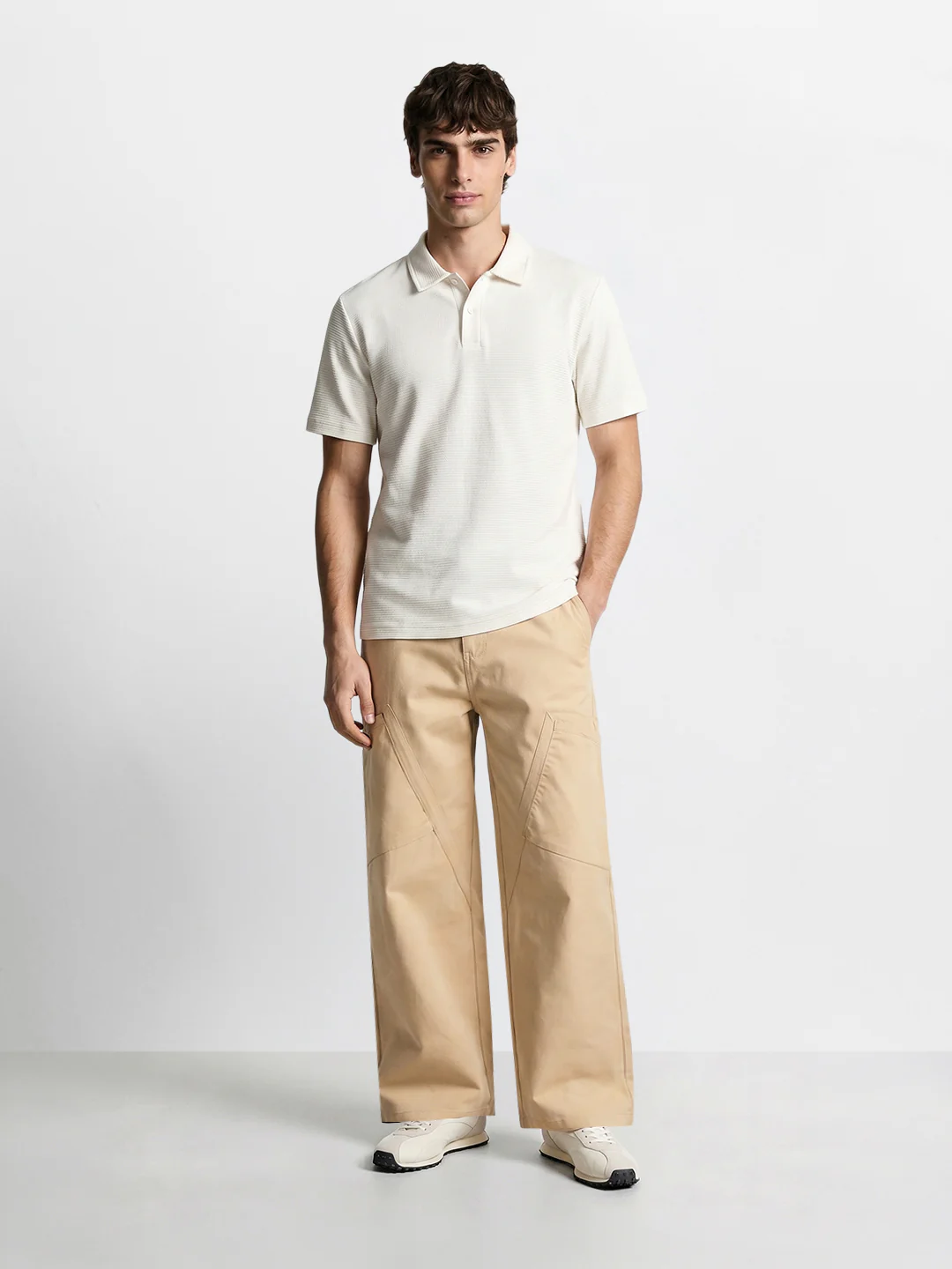 Men's Khaki Loose Fit Textured Utility Cargo - Image 6