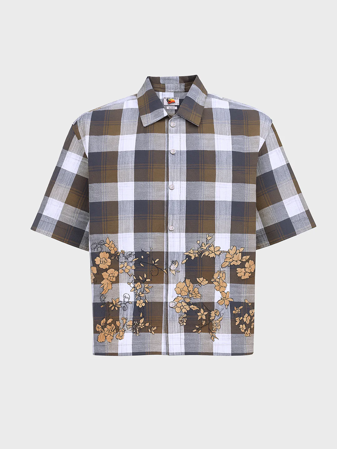 Men's Khaki Oversized Fit Embroidered Resort Wear Shirt - Image 3