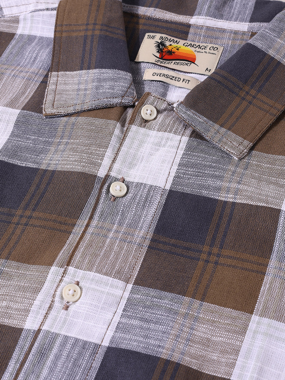 Men's Khaki Oversized Fit Embroidered Resort Wear Shirt - Image 5