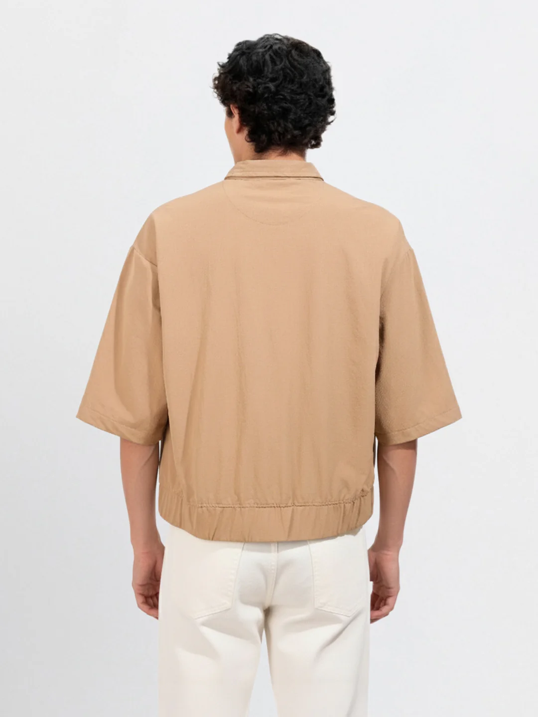 Men's Khaki Oversized Fit Solid Warner Bros Jacket - Image 2
