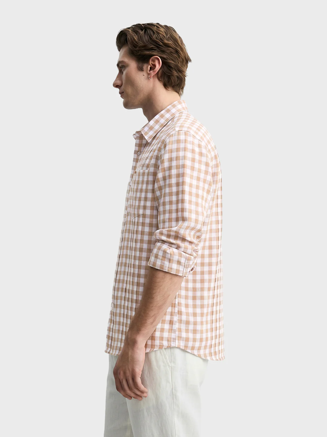 Men's Khaki Regular Fit Checkered Casual Shirts - Image 4