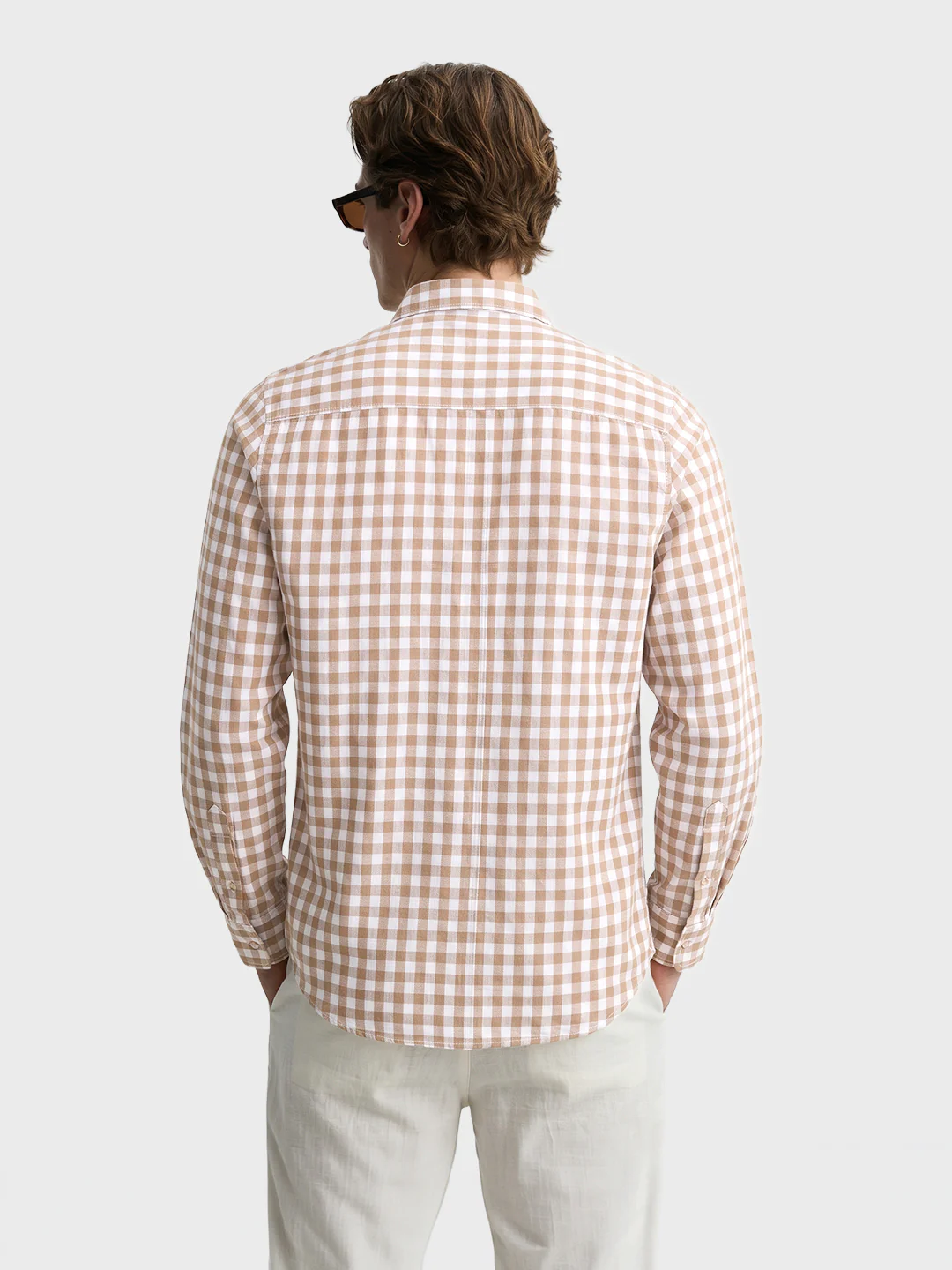 Men's Khaki Regular Fit Checkered Casual Shirts - Image 5