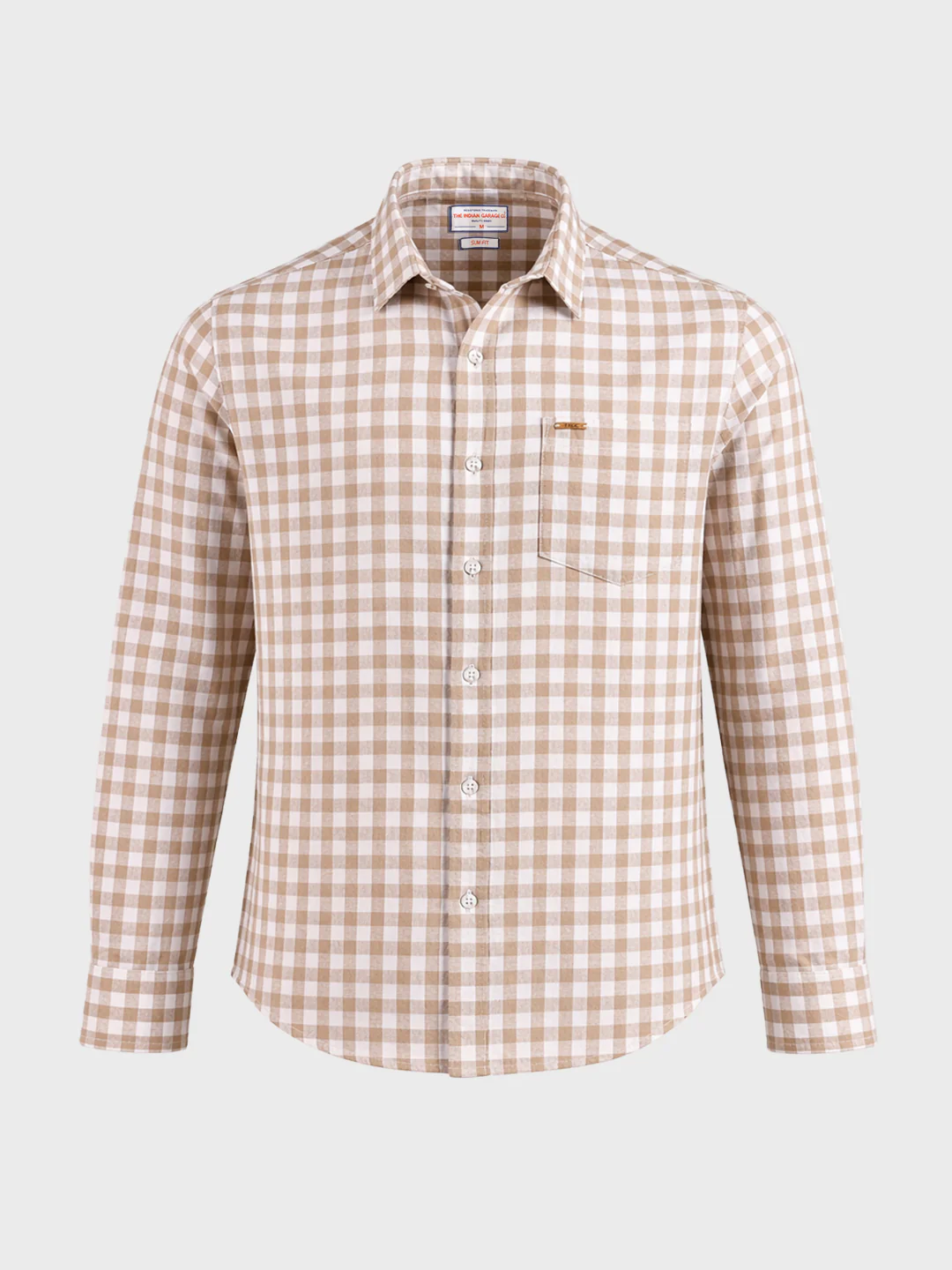 Men's Khaki Regular Fit Checkered Casual Shirts - Image 6