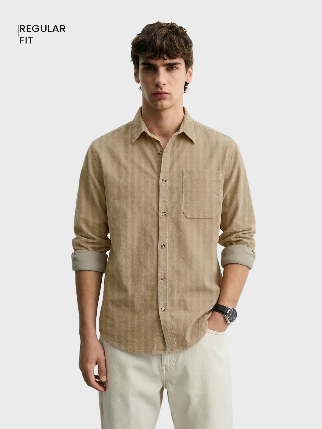 Men's Khaki Regular Fit Solid Casual Shirt - Image 2