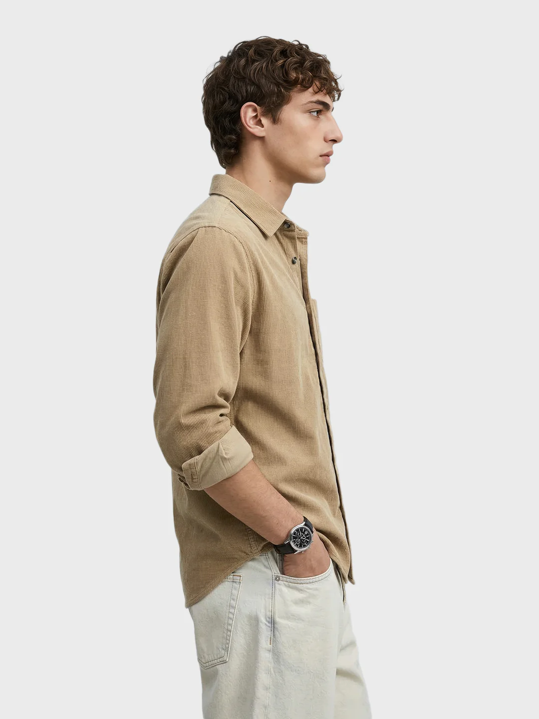 Men's Khaki Regular Fit Solid Casual Shirt - Image 3