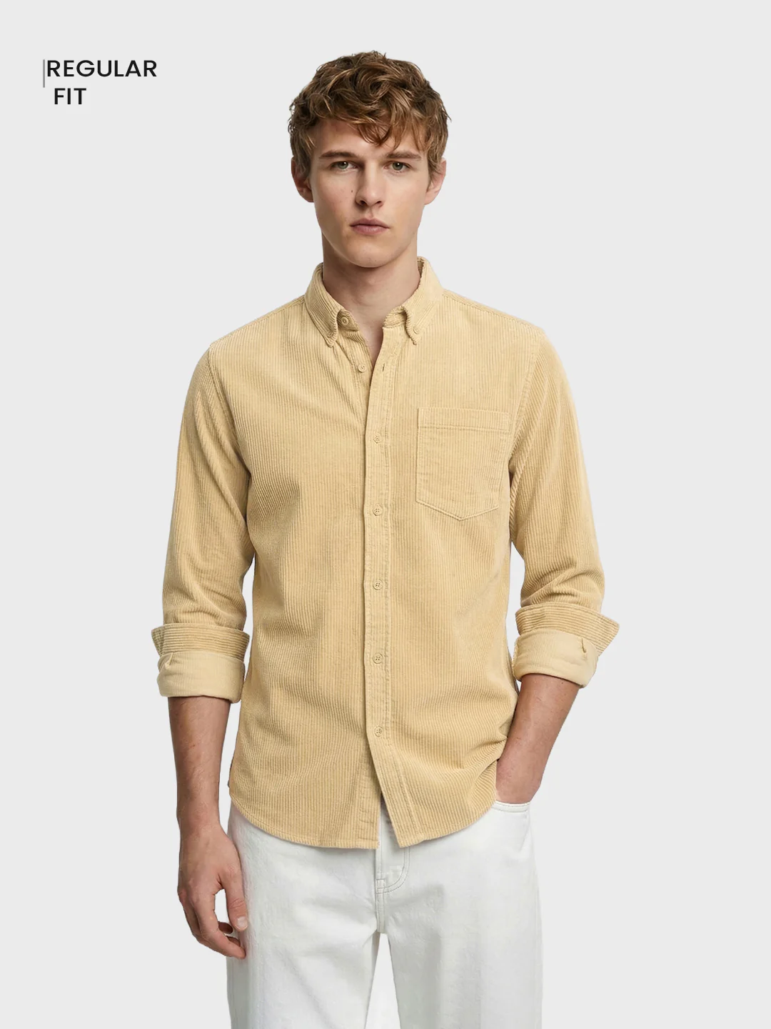 Men's Khaki Regular Fit Solid Casual Shirt - Image 2