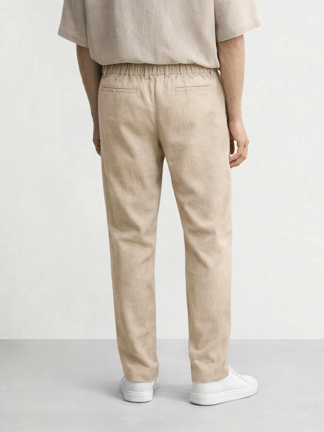 Men's Khaki Regular Fit Solid Casual Trousers - Image 4