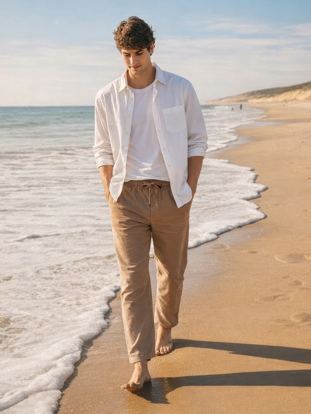 Men's Khaki Regular Fit Solid Casual Trousers - Image 3