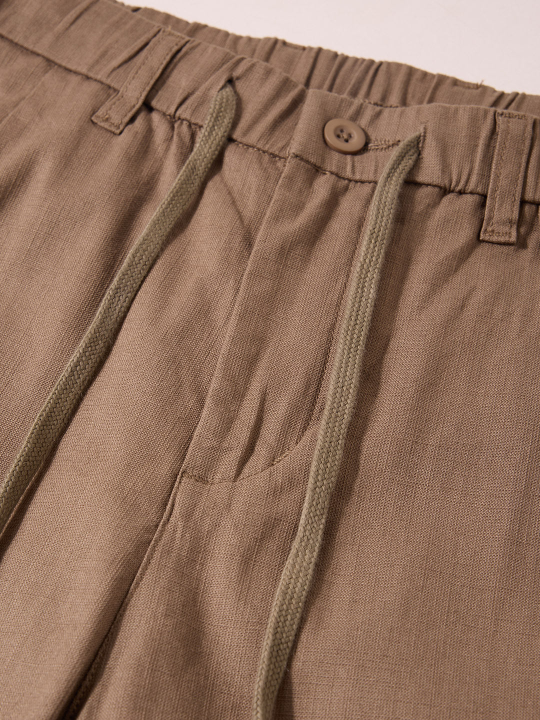 Men's Khaki Regular Fit Solid Casual Trousers - Image 7