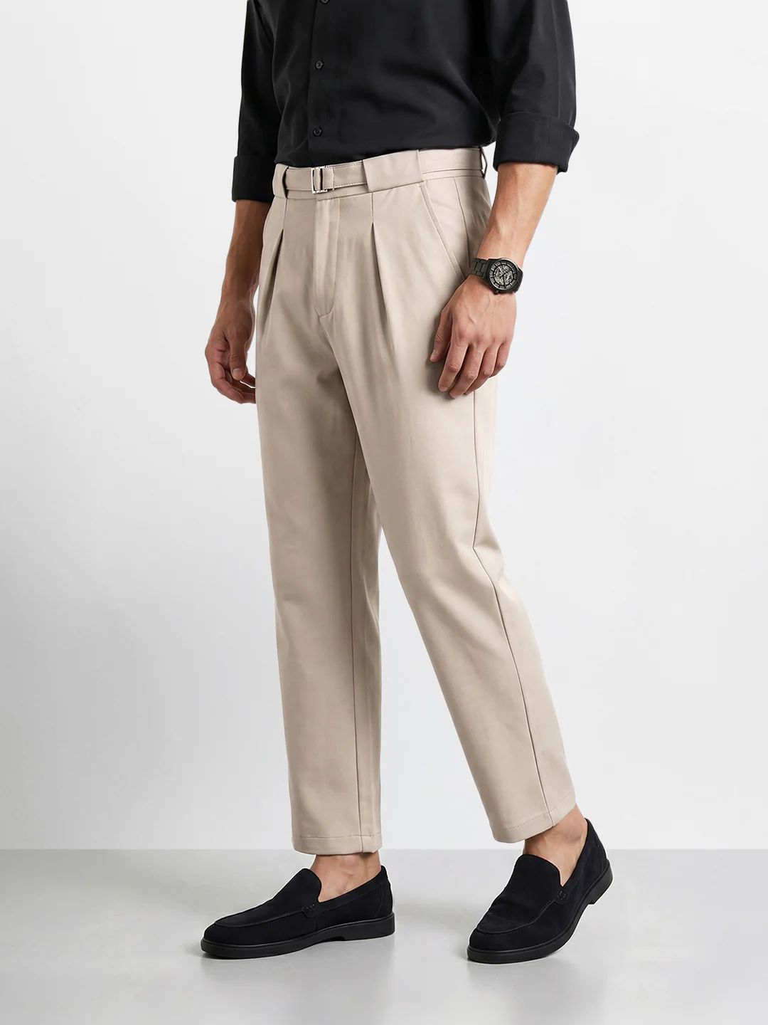 Men's Khaki Regular Fit Solid Casual Trousers - Image 3