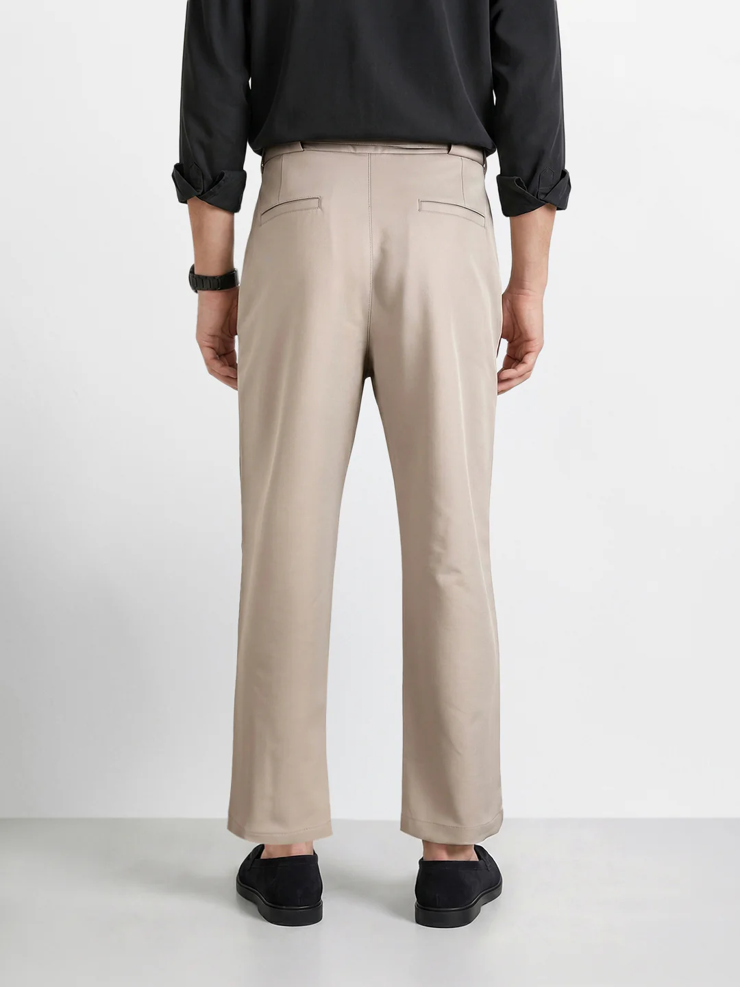 Men's Khaki Regular Fit Solid Casual Trousers - Image 5