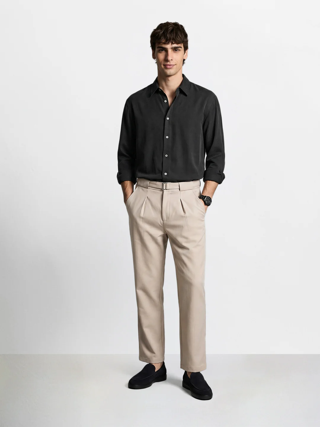Men's Khaki Regular Fit Solid Casual Trousers - Image 6