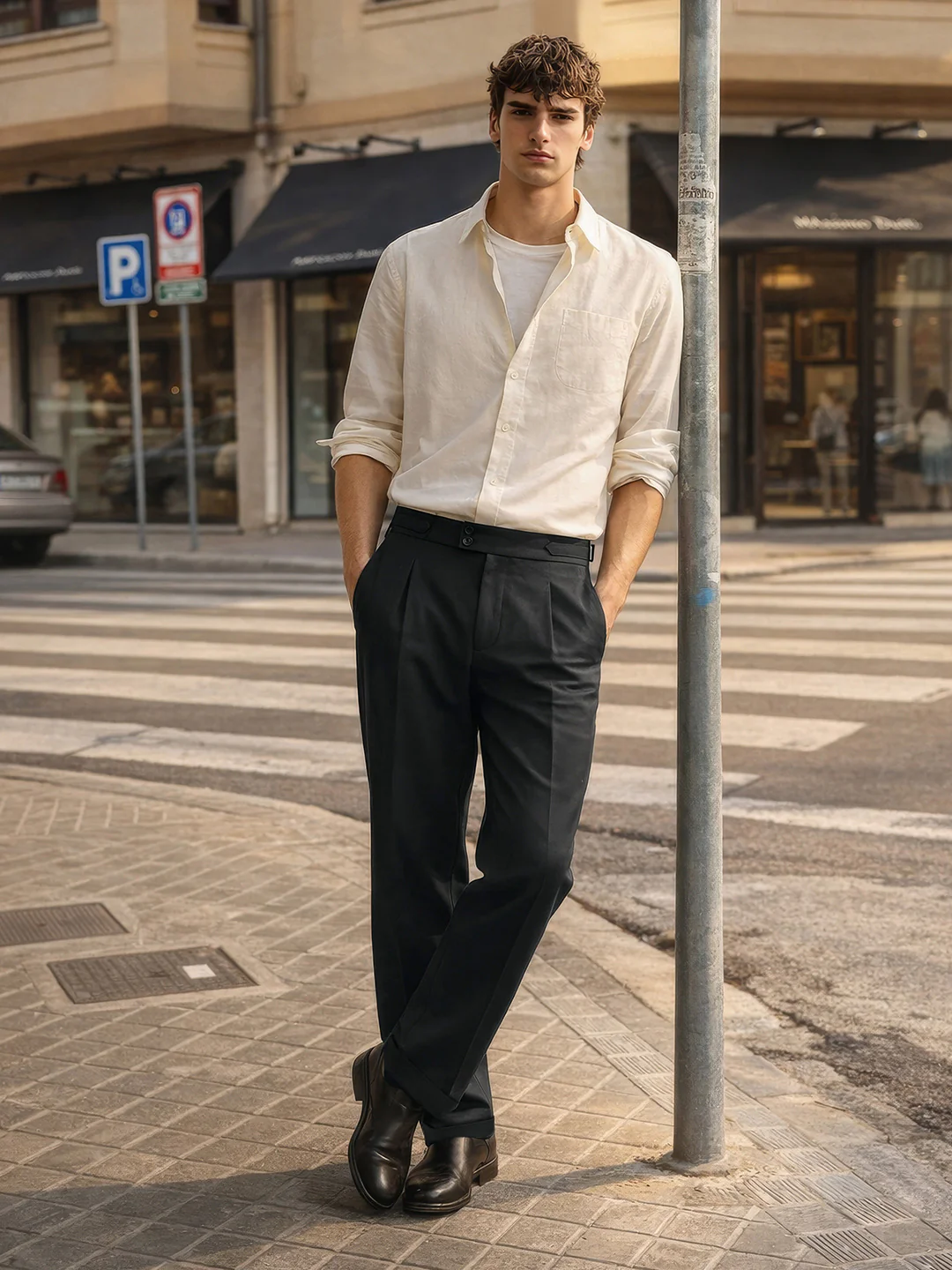 Men's Khaki Regular Fit Solid Casual Trousers - Image 3