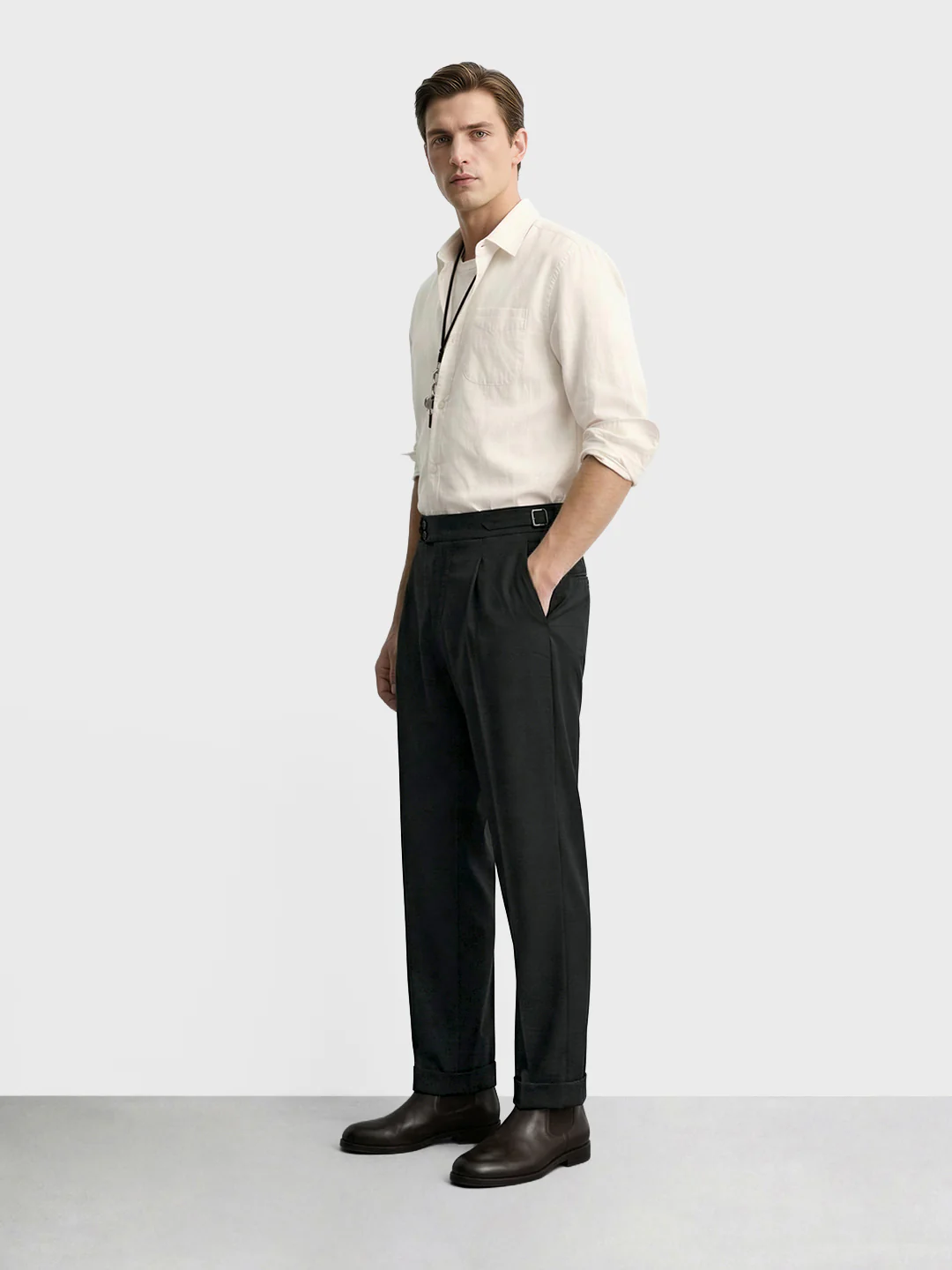 Men's Khaki Regular Fit Solid Casual Trousers - Image 5