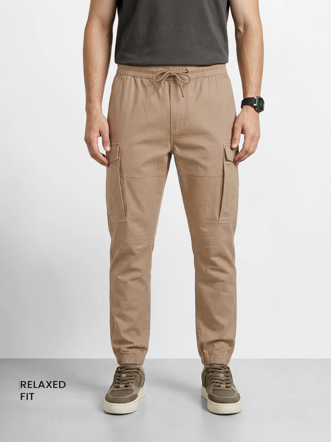 Men's Khaki Regular Fit Solid Utility Cargo - Image 2
