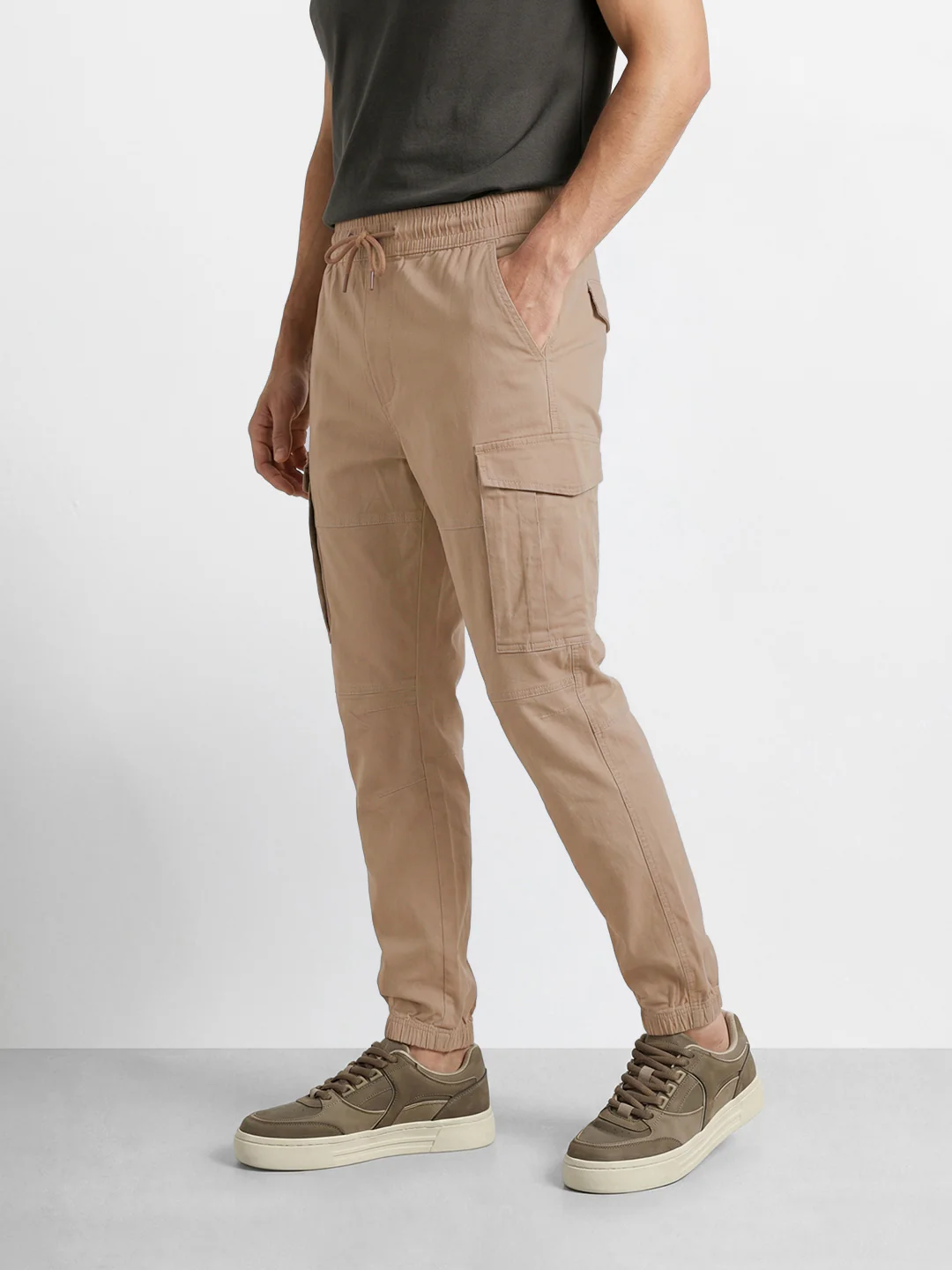 Men's Khaki Regular Fit Solid Utility Cargo - Image 3