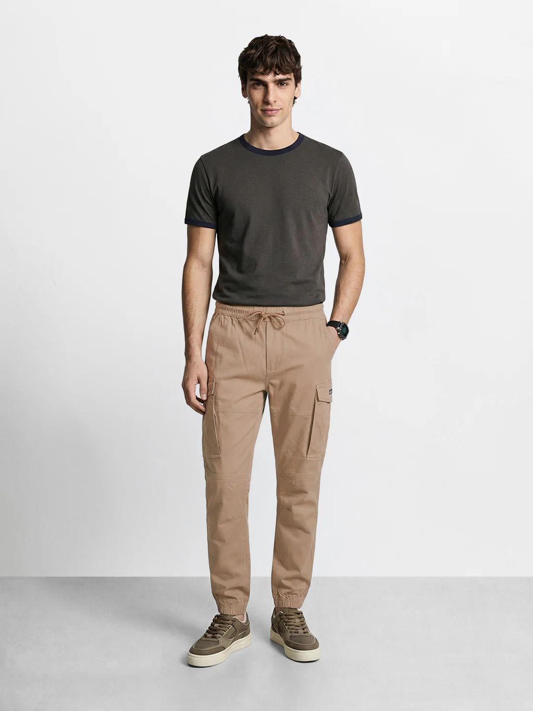 Men's Khaki Regular Fit Solid Utility Cargo - Image 5