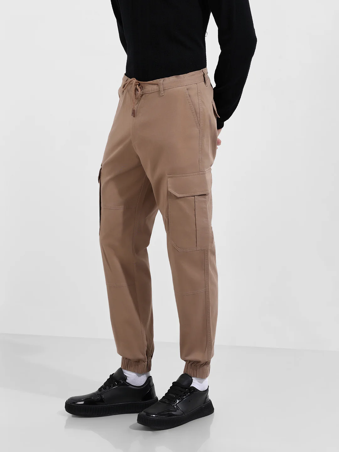 Men's Khaki Regular Fit Solid Utility Cargo - Image 3