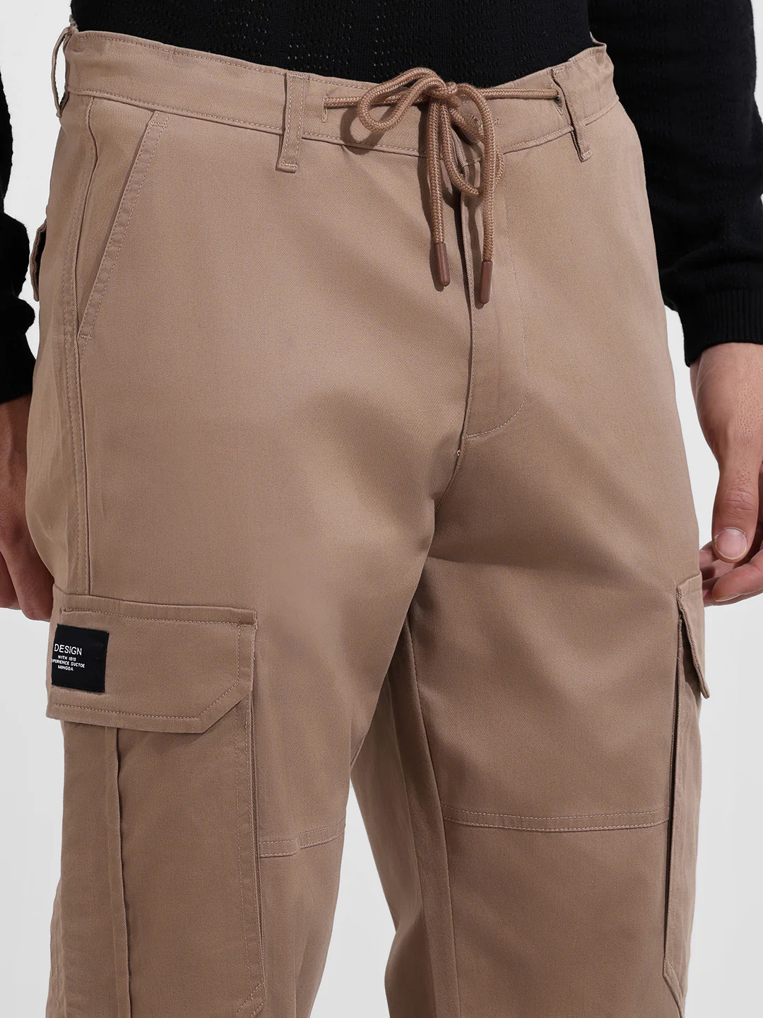 Men's Khaki Regular Fit Solid Utility Cargo - Image 4