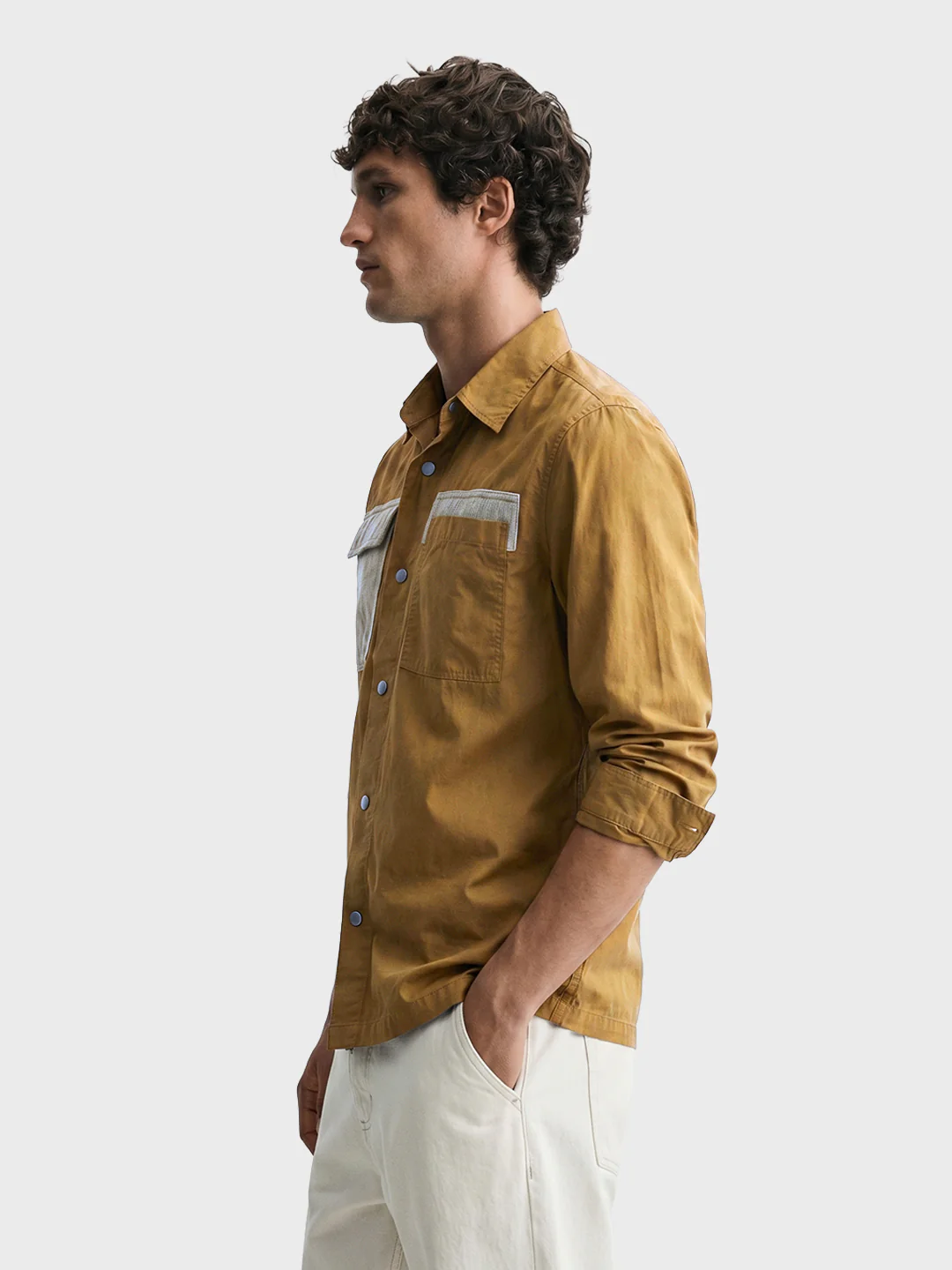 Men's Khaki Regular Fit Solid Utility Shirt - Image 3
