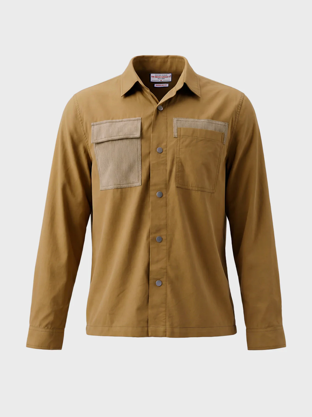 Men's Khaki Regular Fit Solid Utility Shirt - Image 5