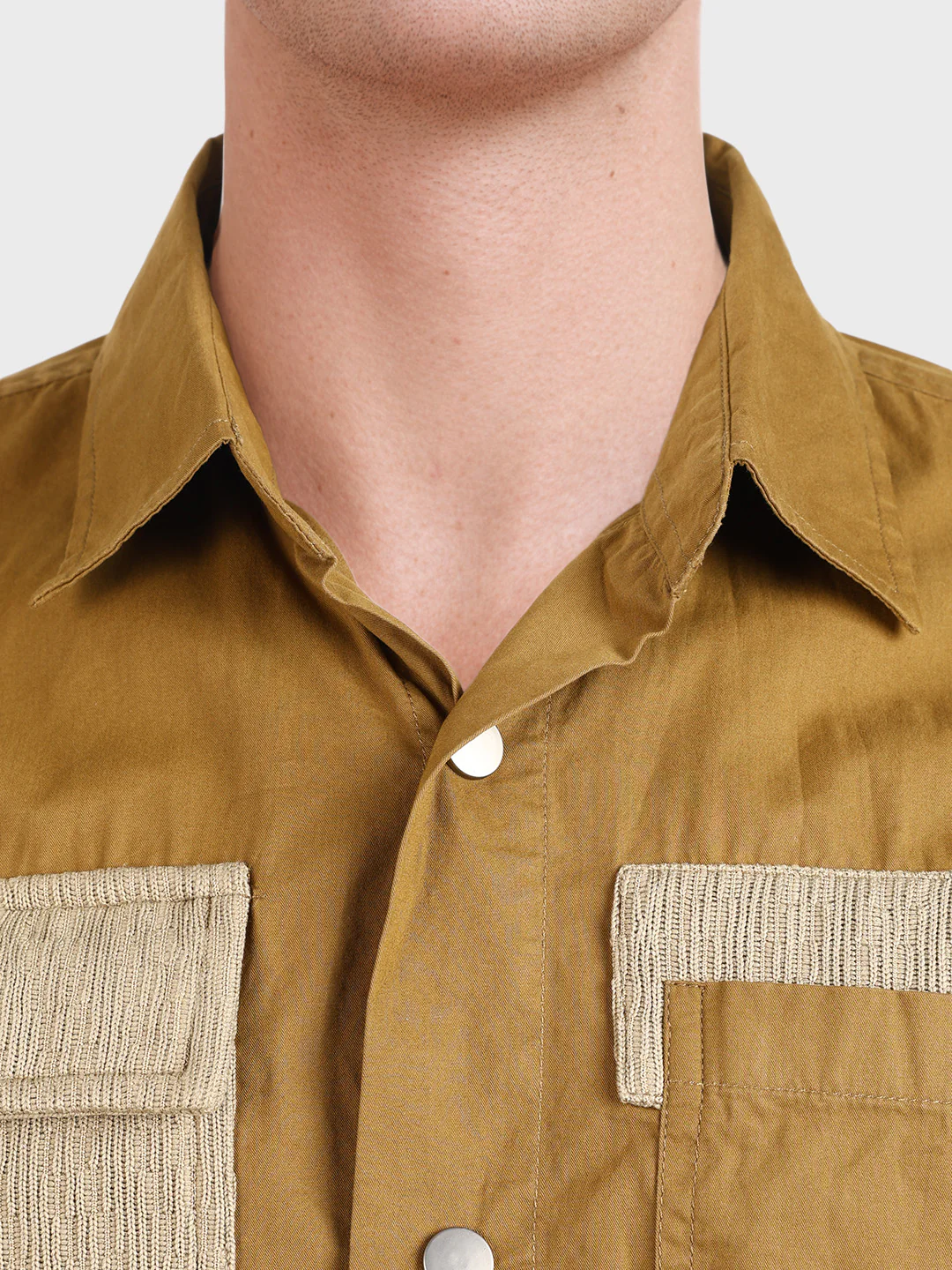 Men's Khaki Regular Fit Solid Utility Shirt - Image 7