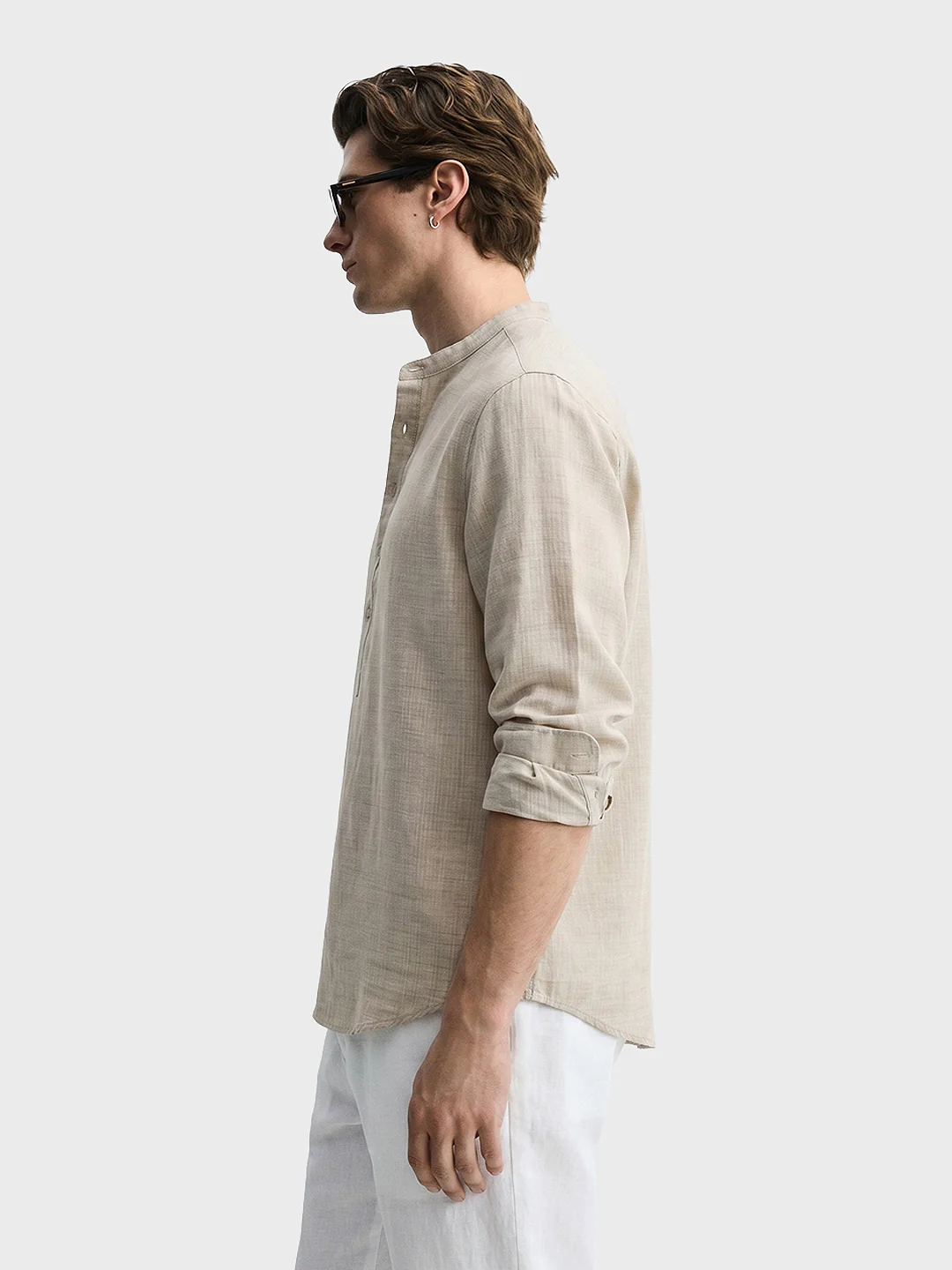 Men's Khaki Regular Fit Solid Casual Shirt - Image 3