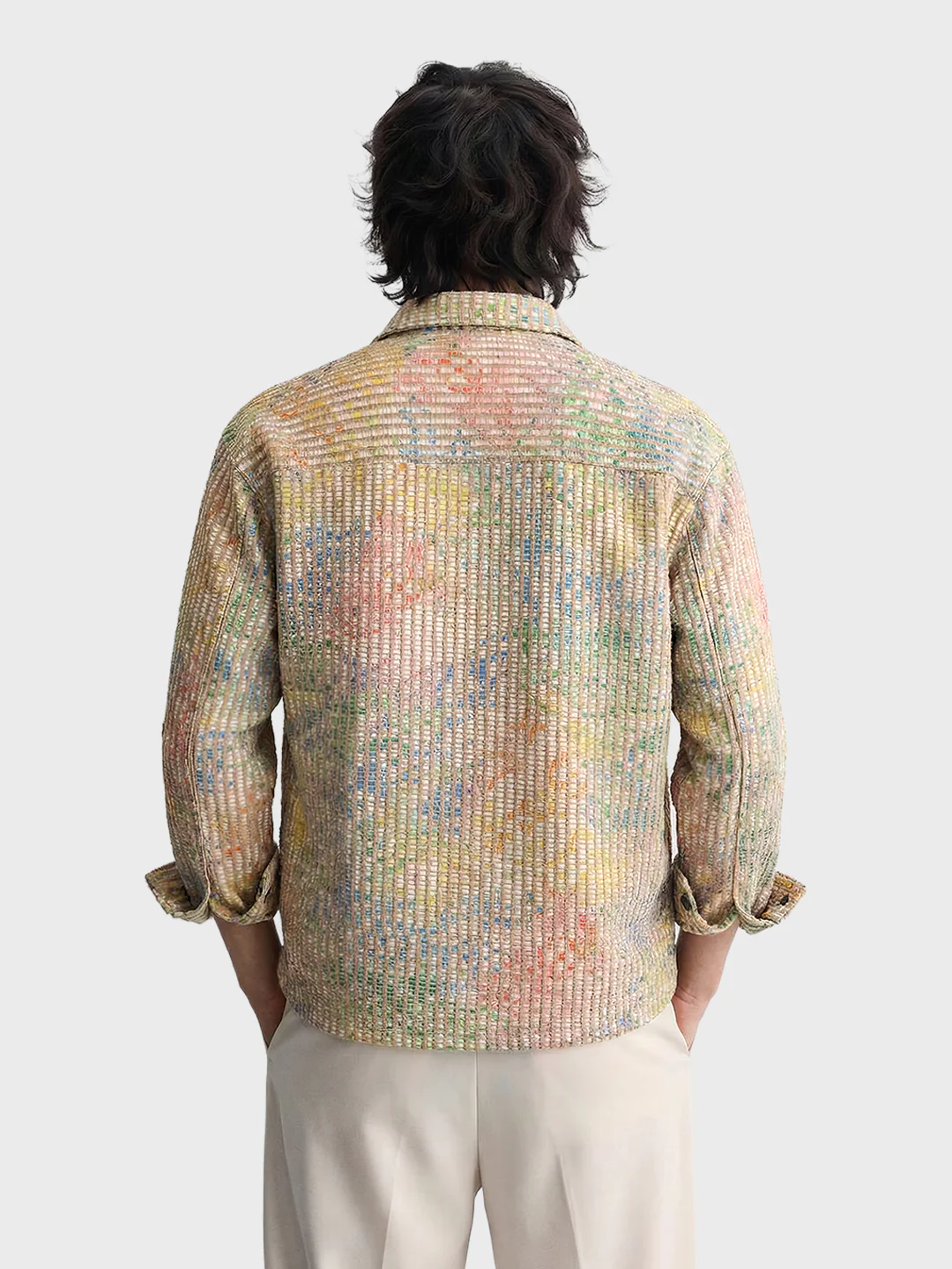 Men's Khaki Regular Fit Textured Casual Shirts - Image 4