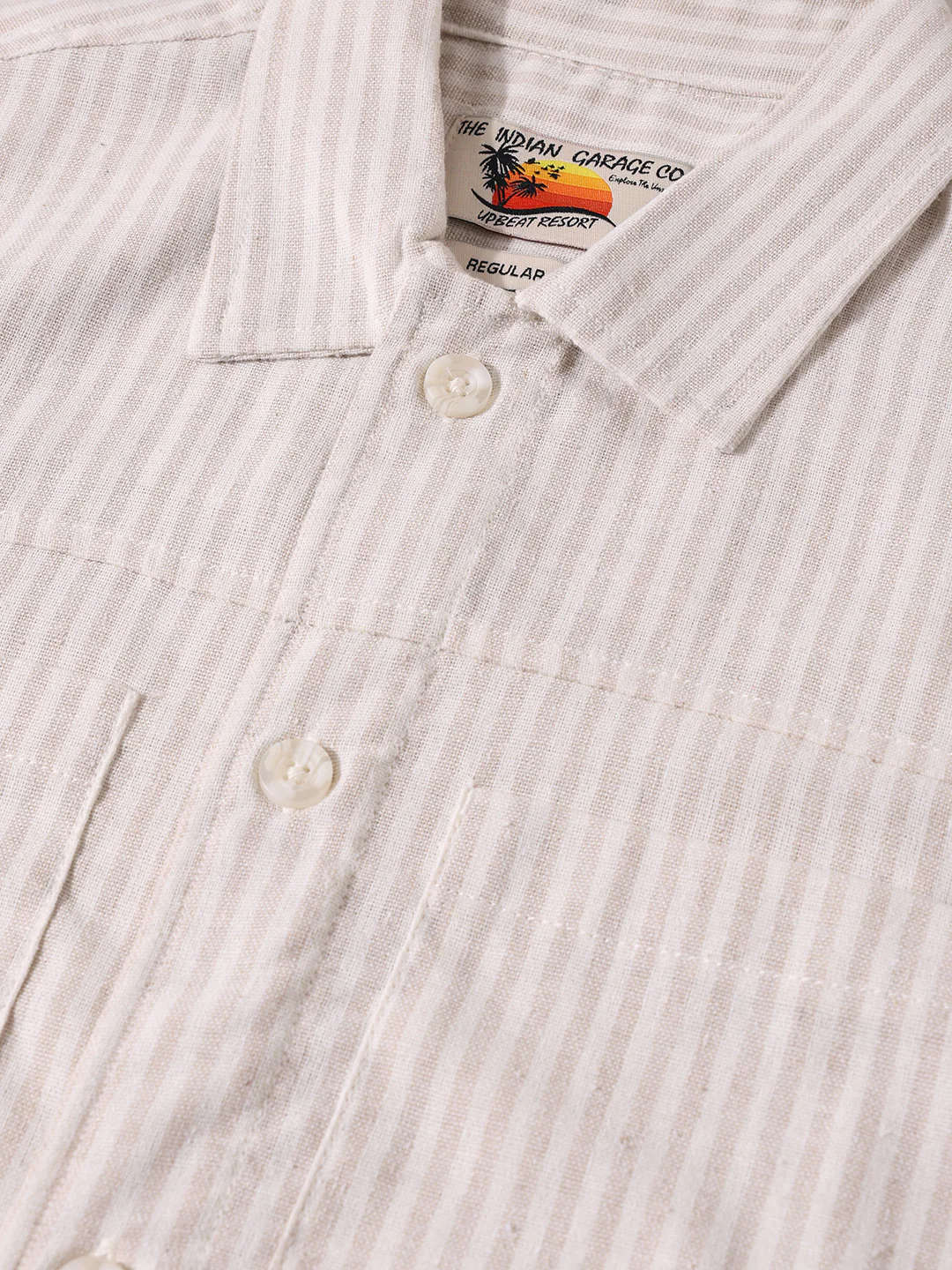 Men's Khaki Regular Fit Vertical Stripes Resort Wear Shirt - Image 3