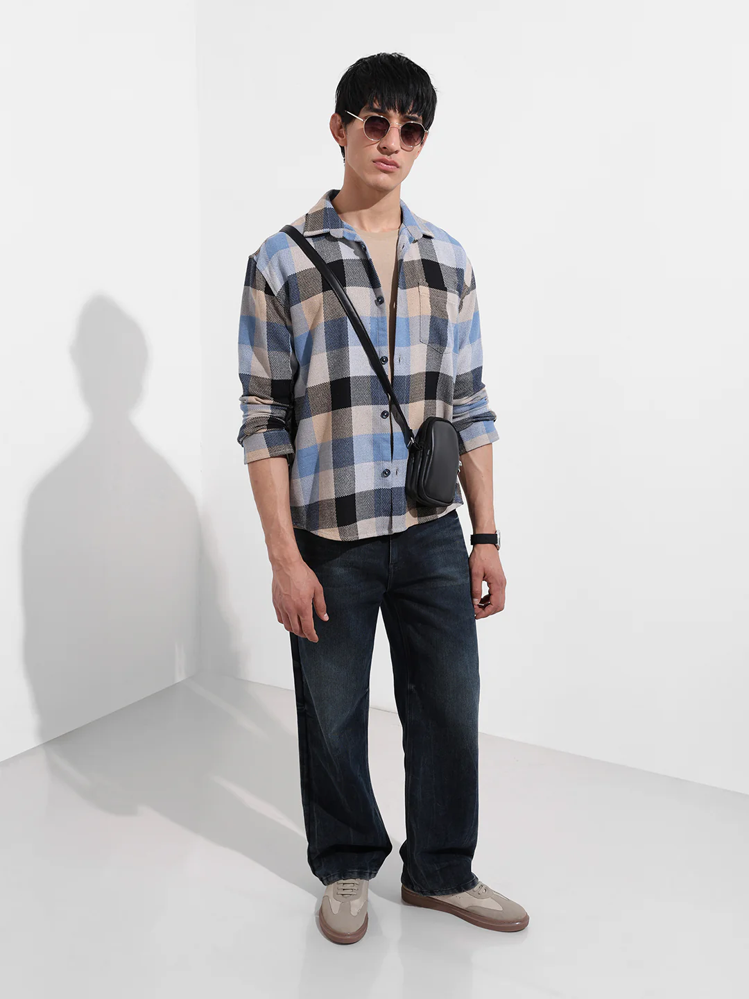 Men's Khaki Relaxed Fit Casual Checkered Shirt - Image 3