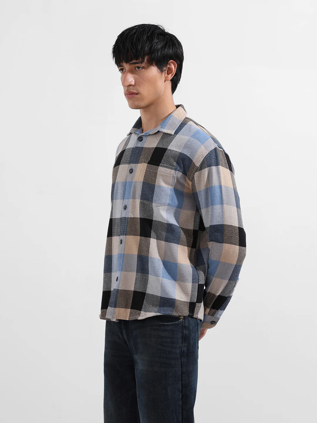 Men's Khaki Relaxed Fit Casual Checkered Shirt - Image 4