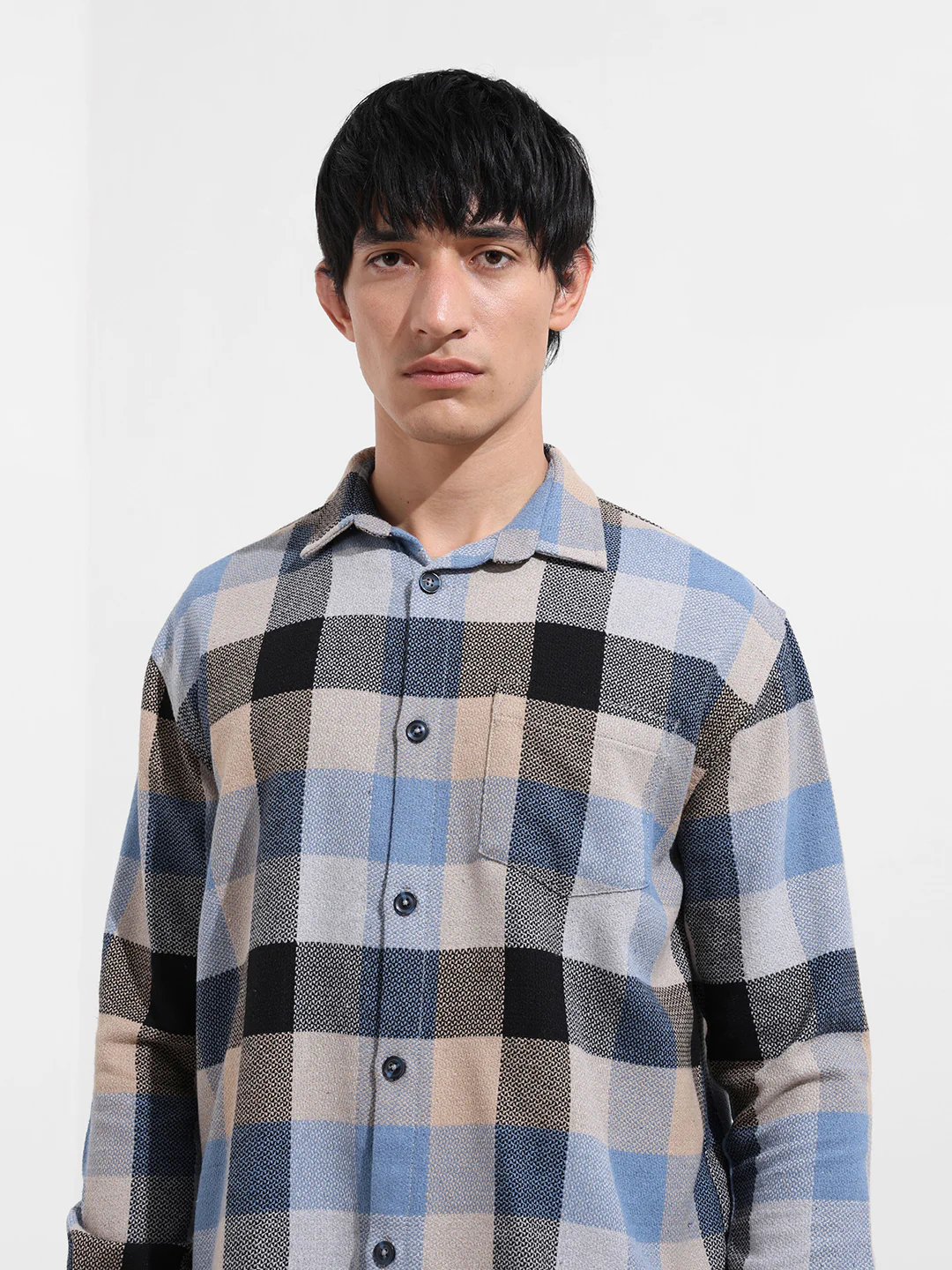 Men's Khaki Relaxed Fit Casual Checkered Shirt - Image 5