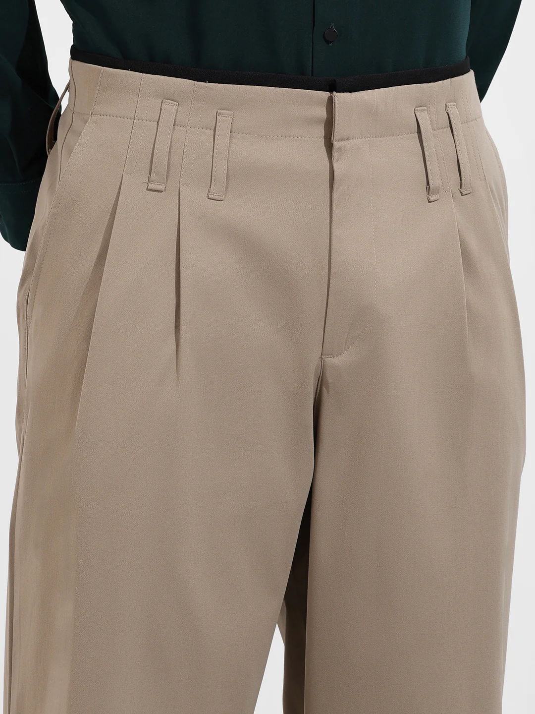 Men's Khaki Relaxed Fit Casual Solid Trousers - Image 4