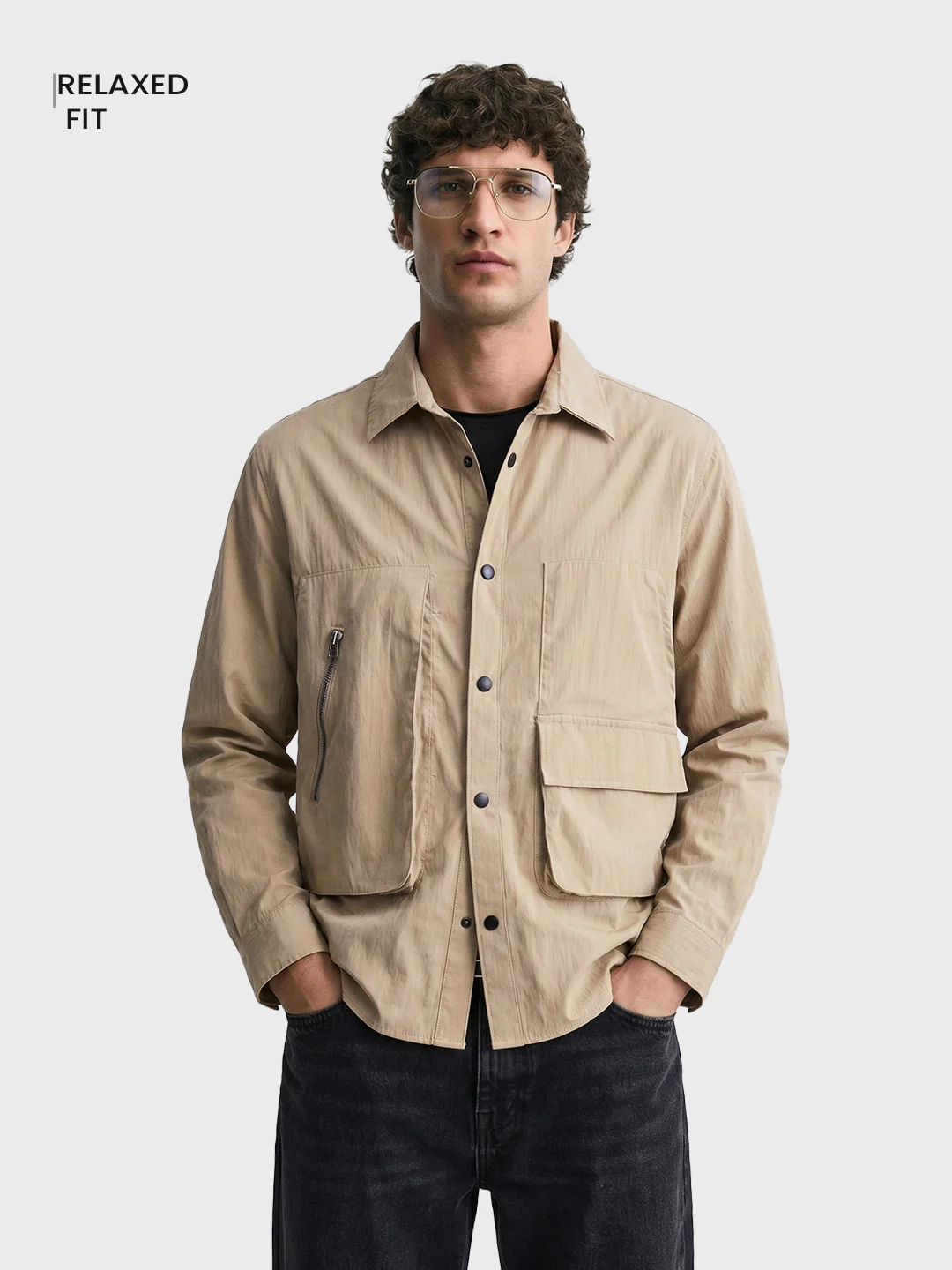 Men's Khaki Relaxed Fit Solid Casual Shirts - Image 2