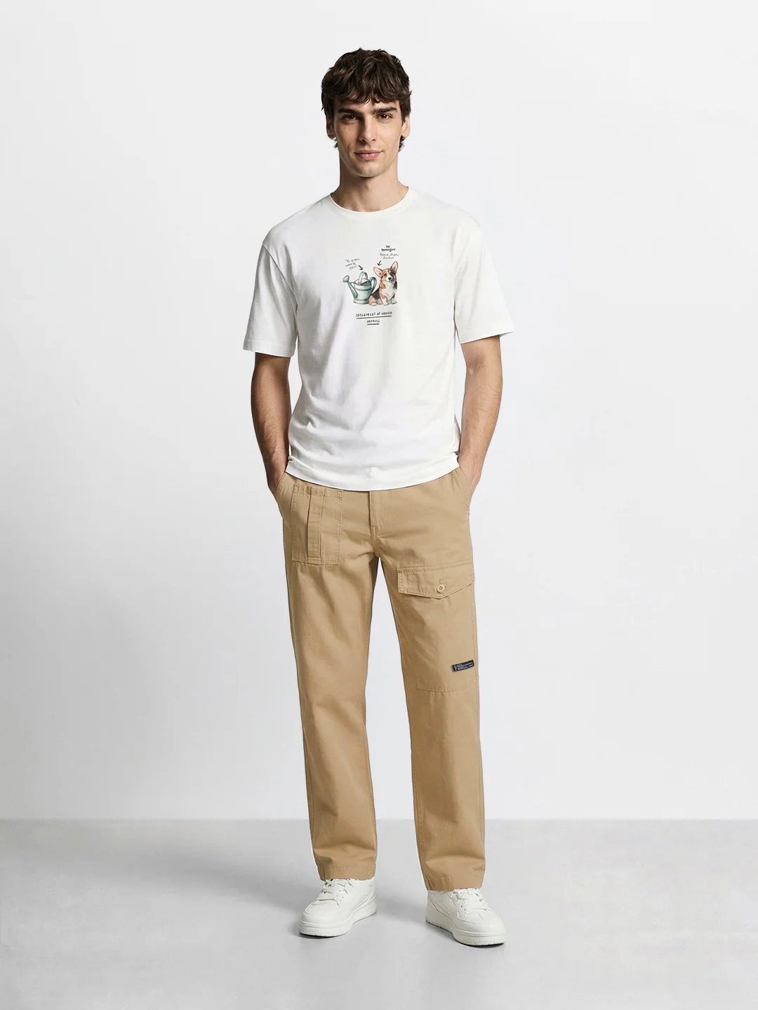 Men's Khaki Relaxed Fit Solid Casual Trousers - Image 5