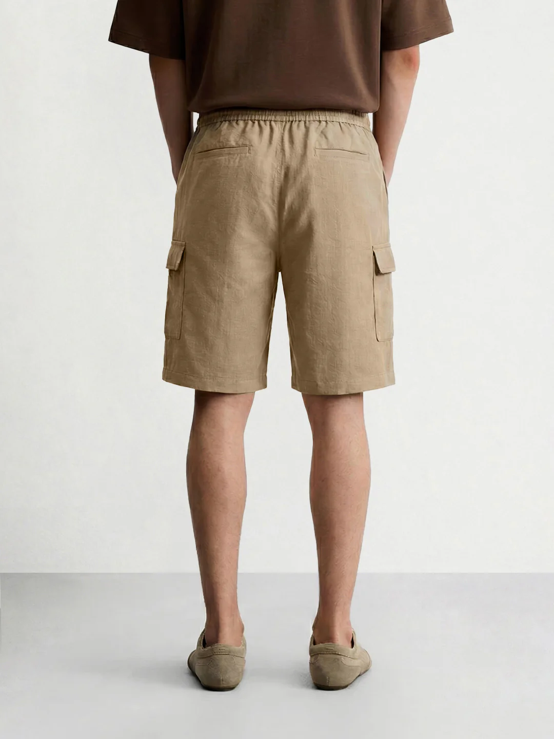 Men's Khaki Relaxed Fit Solid Resort Wear Shorts - Image 2
