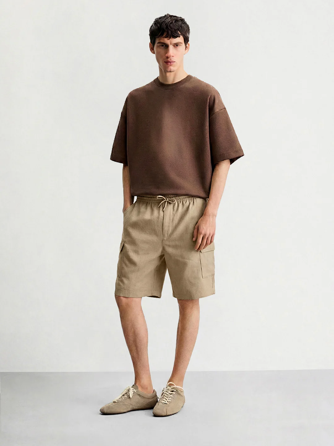 Men's Khaki Relaxed Fit Solid Resort Wear Shorts - Image 3
