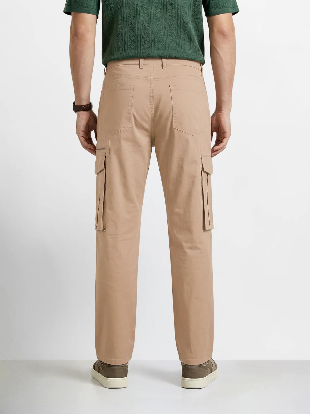Men's Khaki Relaxed Fit Solid Utility Cargo - Image 4