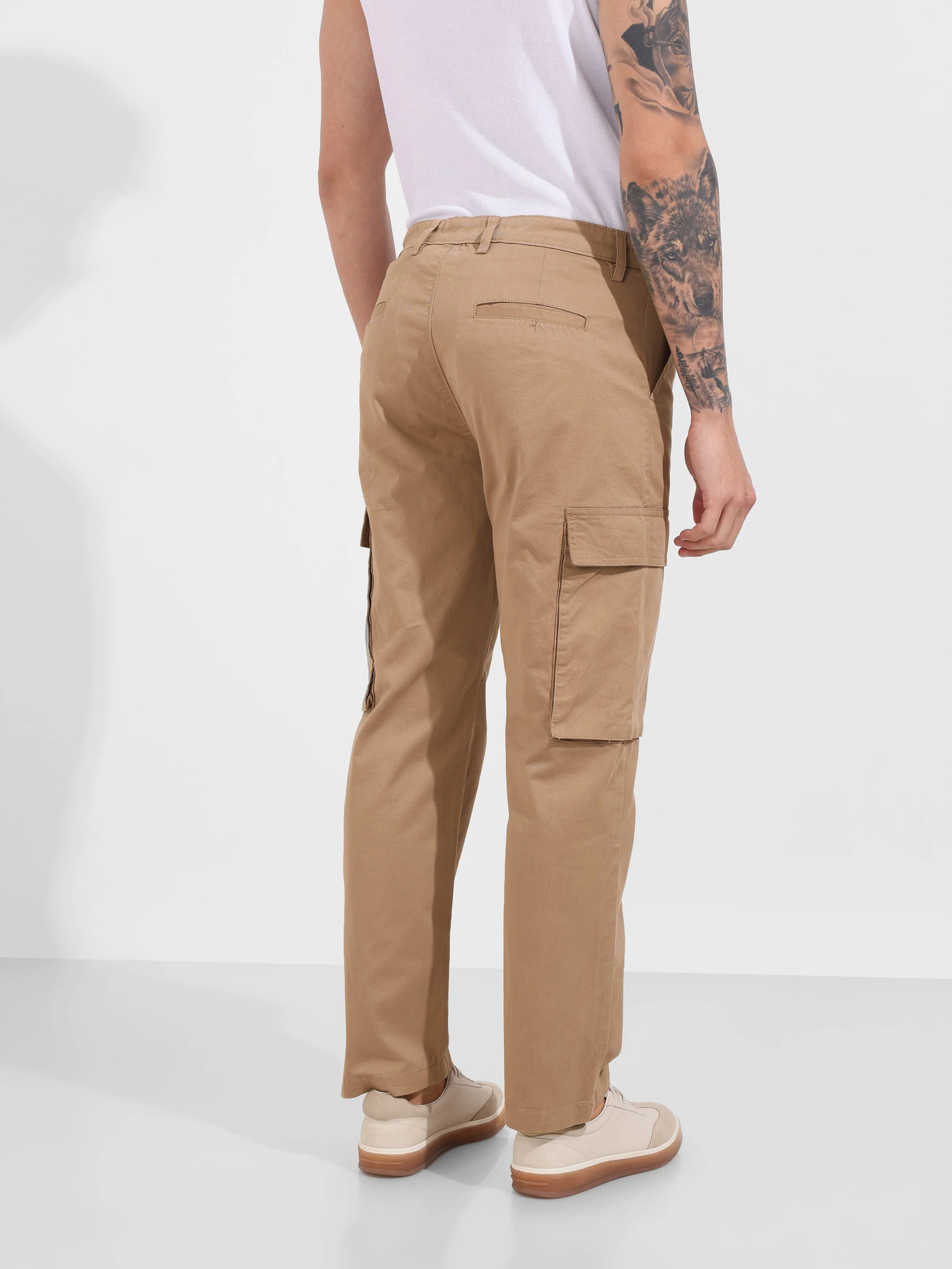 Men's Khaki Relaxed Fit Solid Utility Cargo - Image 6