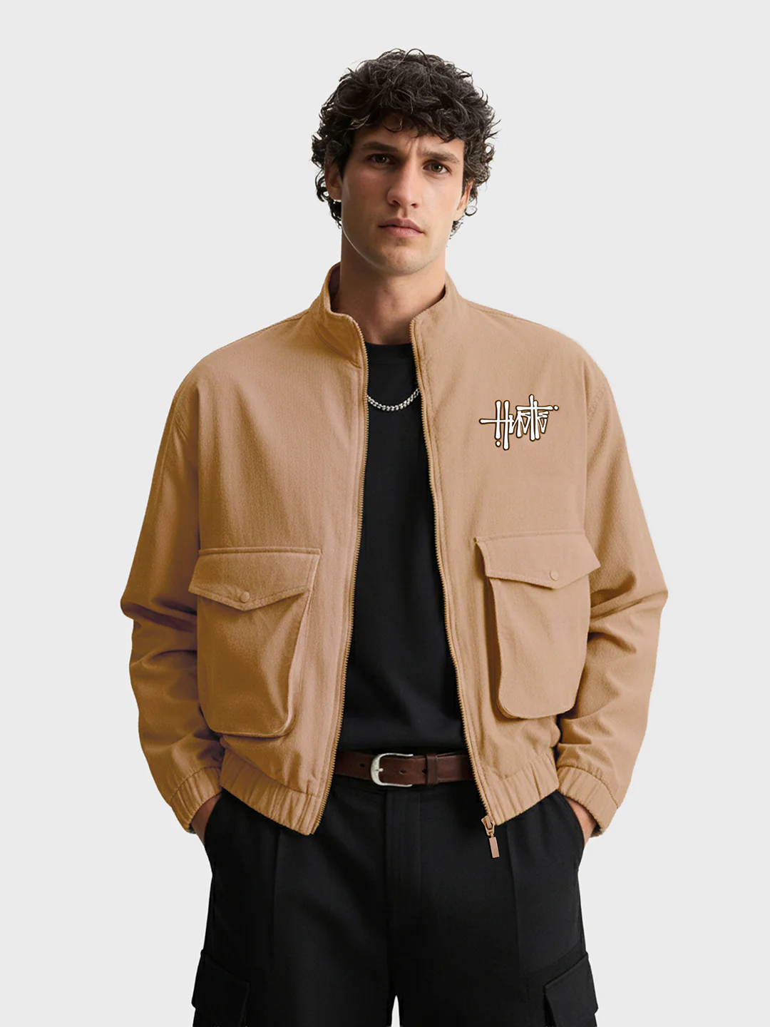 Men's Khaki Relaxed Fit Solid Utility Jacket - Image 2