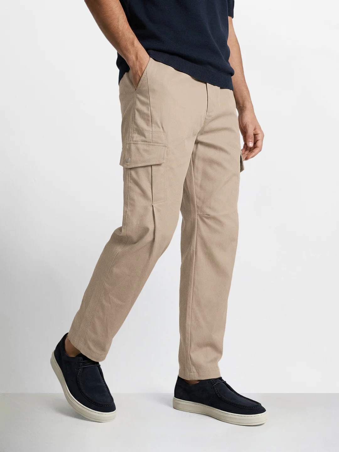 Men's Beige Relaxed Fit Solid Utility Joggers - Image 3