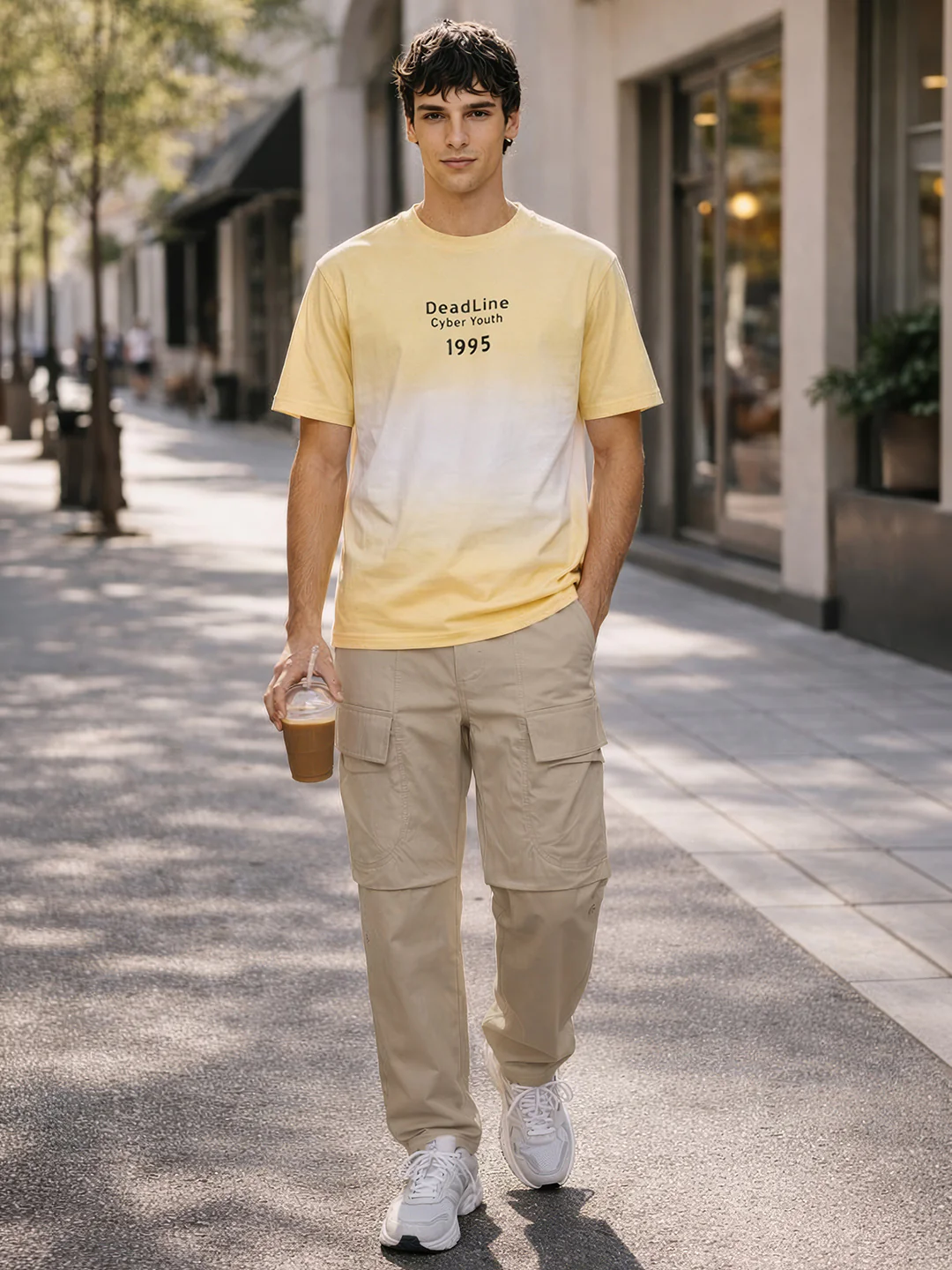 Men's Khaki Relaxed Fit Solid Utility Joggers - Image 3