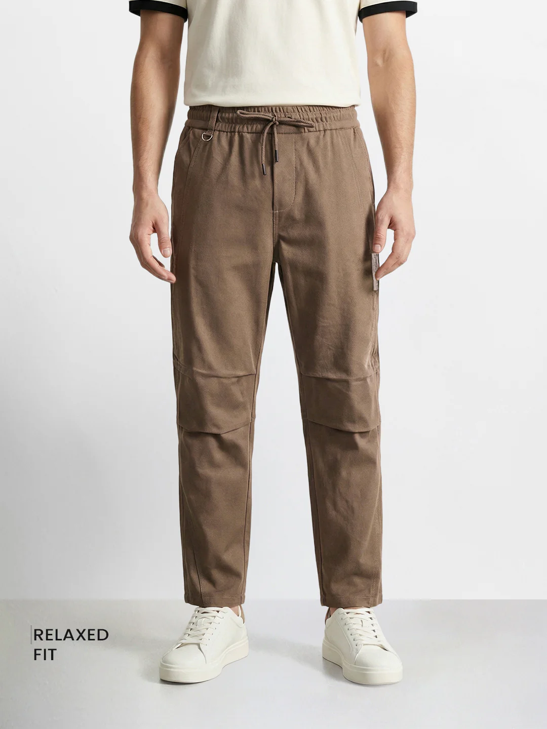 Men's Khaki Relaxed Fit Solid Utility Joggers - Image 2