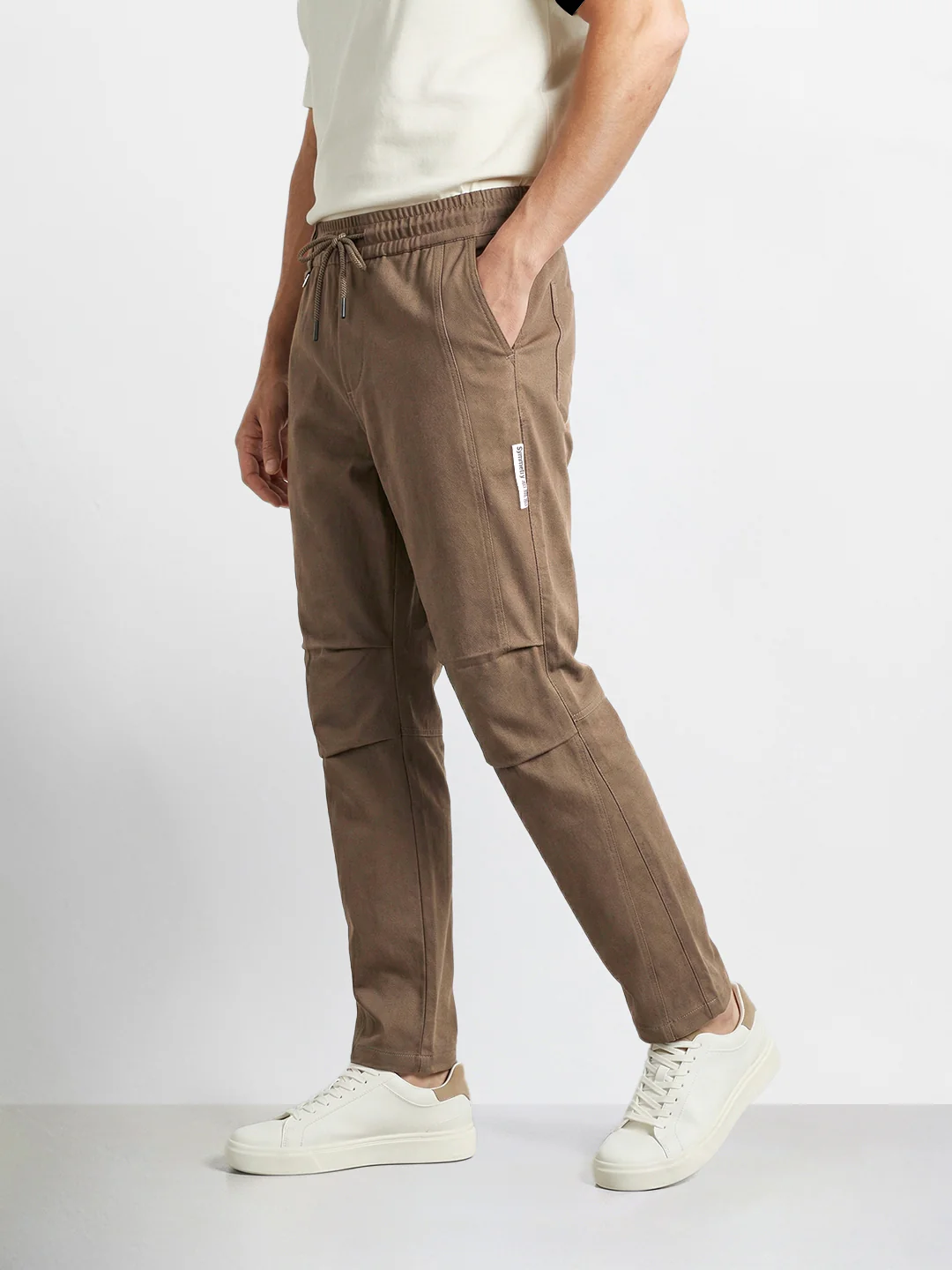 Men's Khaki Relaxed Fit Solid Utility Joggers - Image 3