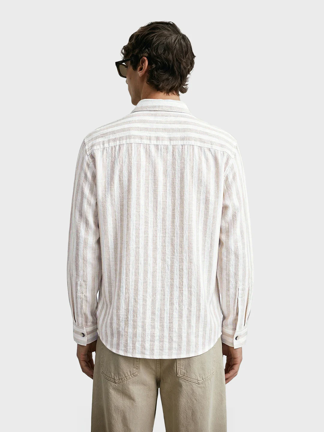 Men's Khaki Relaxed Fit Striped Casual Shirt - Image 4