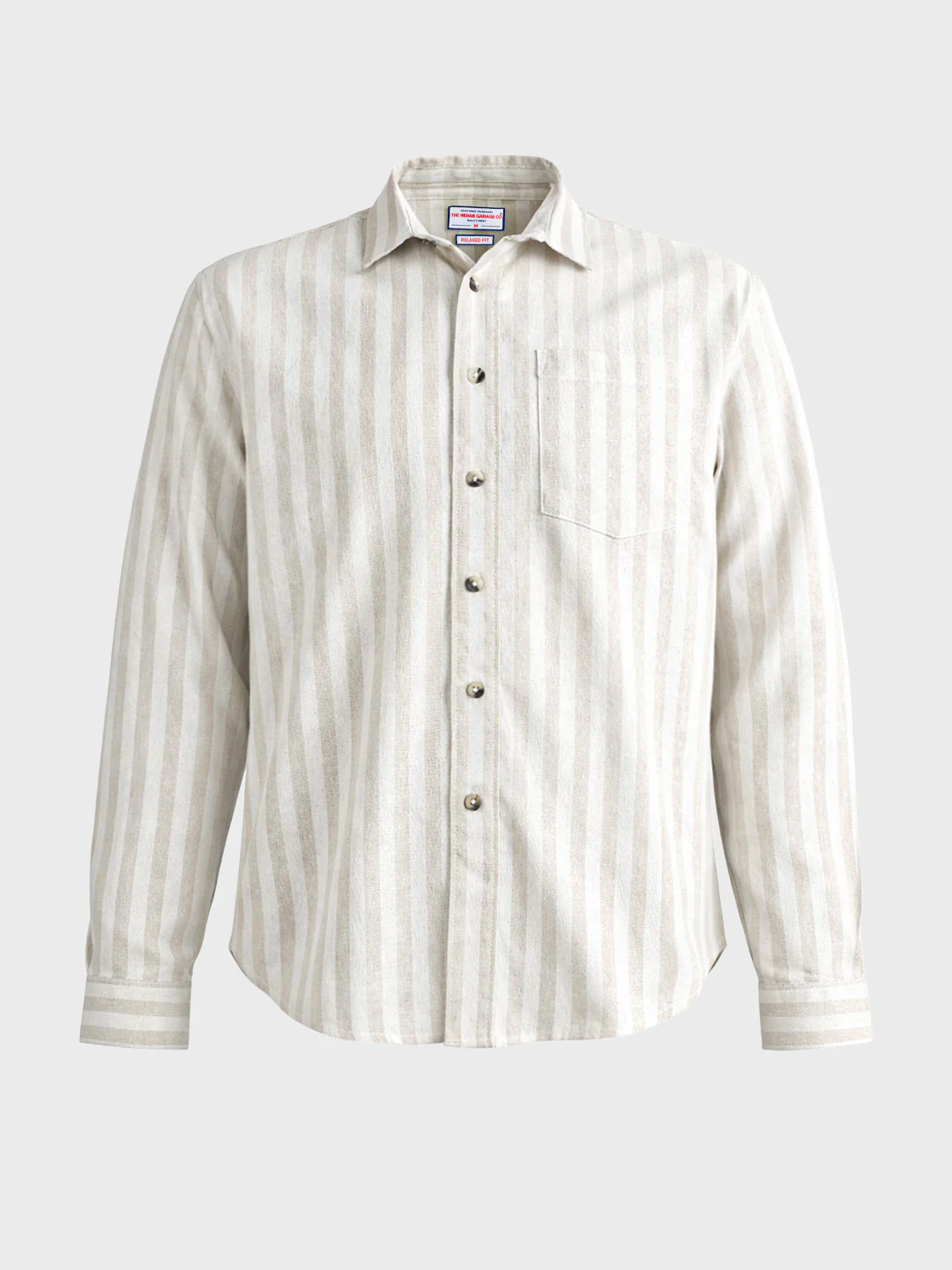 Men's Khaki Relaxed Fit Striped Casual Shirt - Image 5