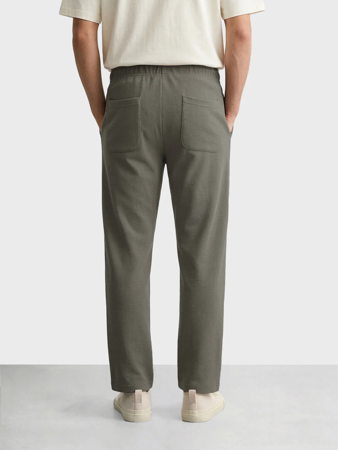 Men's Khaki Relaxed Fit Textured Casual Joggers - Image 4
