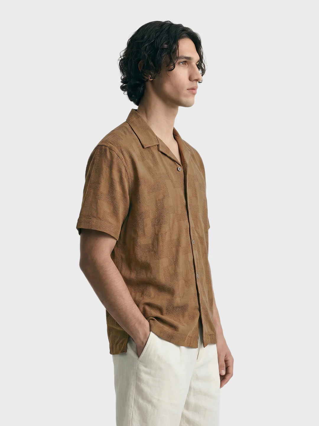 Men's Khaki Relaxed Fit Solid Casual Shirt - Image 3