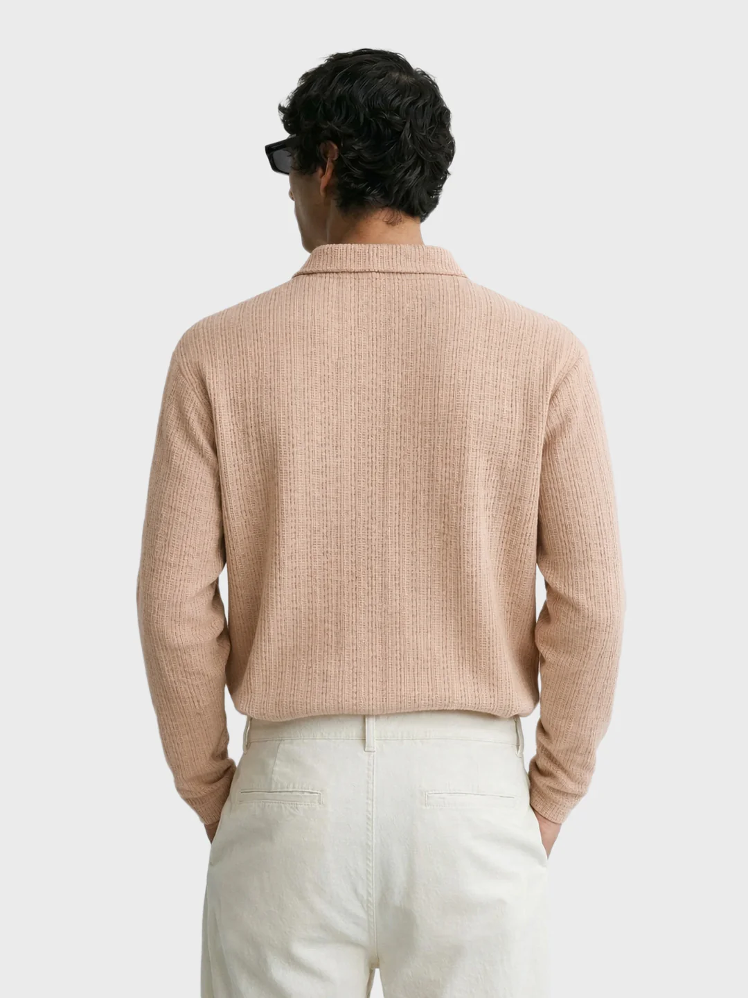 Men's Khaki Relaxed Fit Textured Casual T-Shirts - Image 4