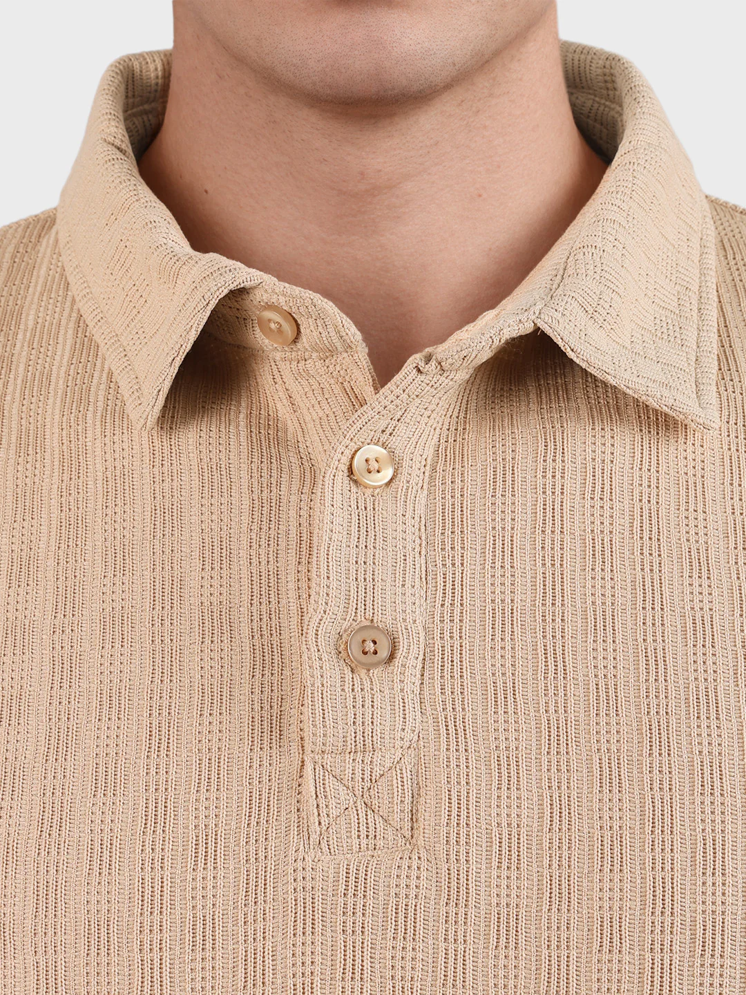Men's Khaki Relaxed Fit Textured Casual T-Shirts - Image 7